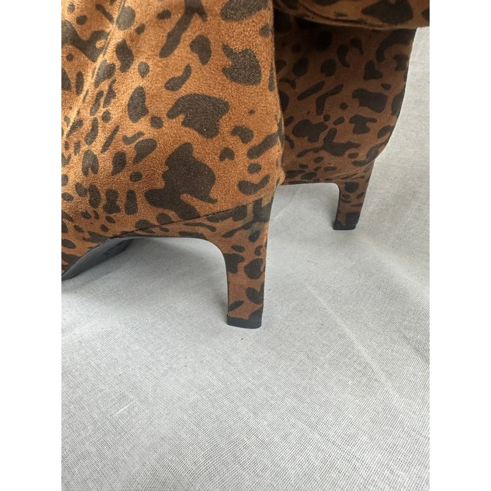 A New Day Leopard Print Tall‎ Boots Pointed Toe Kitten Heel Brown Black Size 9.5